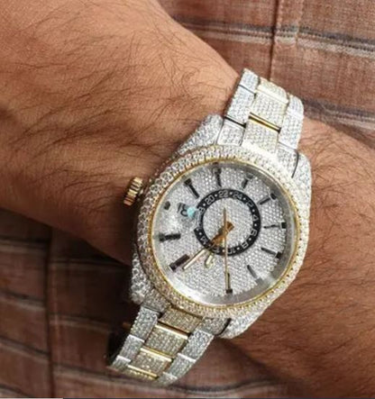 MW  Lavish Round Dial  Iced Out VVS Moissanite Stainless Steel  Diamond Hip Hop Bust Down Watch  Studded Watch Automatic Movement Watch Fully Iced out Watch MW_R1025