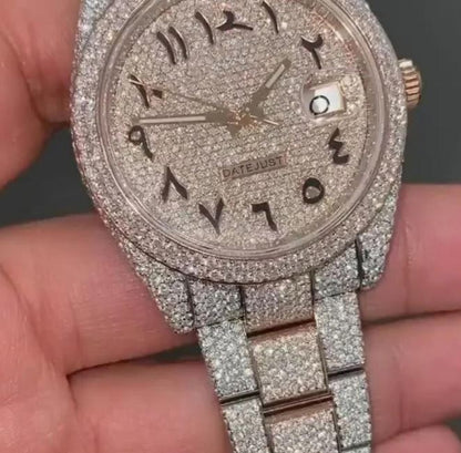 MW  Premium Roman Arabic Dial  Iced Out VVS Moissanite Stainless Steel  Diamond Hip Hop Bust Down Watch  Studded Watch Automatic Movement Watch Fully Iced out Watch MW_R1026