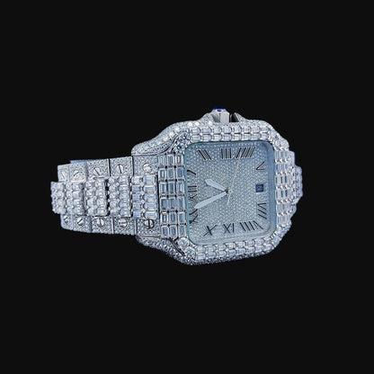 MW Luxury Moissanite  Watch Automatic Movement  Square Roman Dial Studded Watch Hip Hop Bust Down VVS  Iced Out  MW_C1024