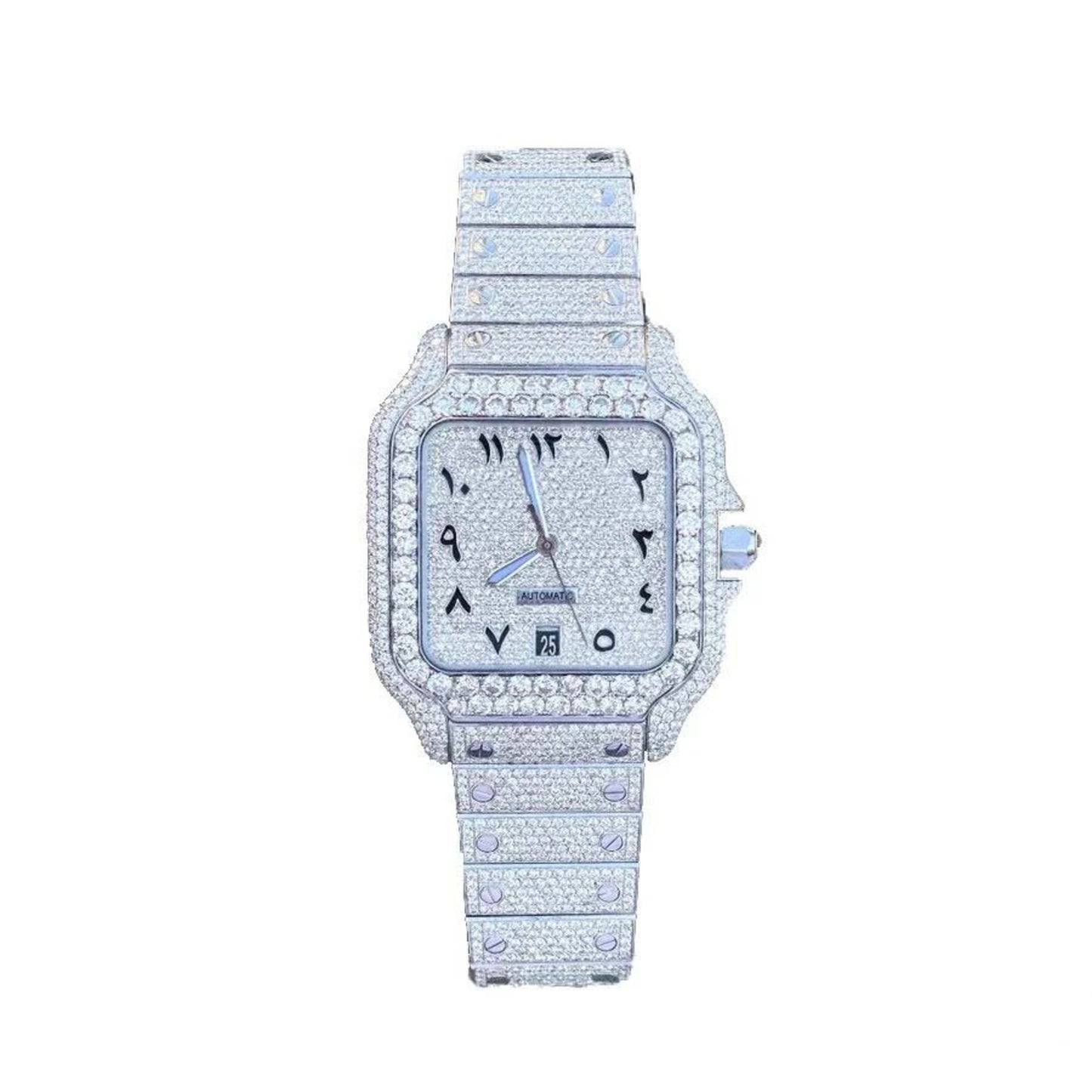 Buss Down D Color Moissanite Watch Roman Number Fully Body Diamond Automatic Watch For Men