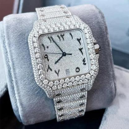 Buss Down D Color Moissanite Watch Roman Number Fully Body Diamond Automatic Watch For Men