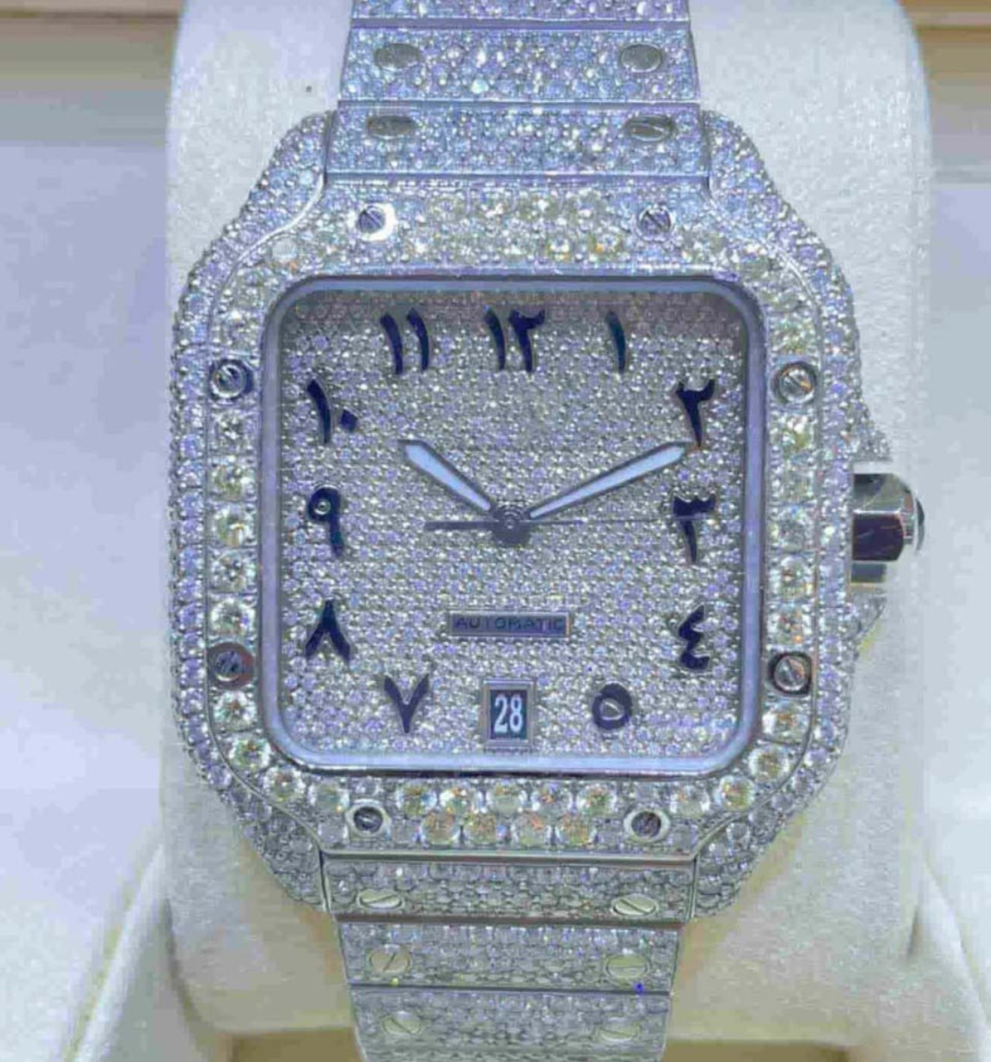 Buss Down D Color Moissanite Watch Roman Number Fully Body Diamond Automatic Watch For Men