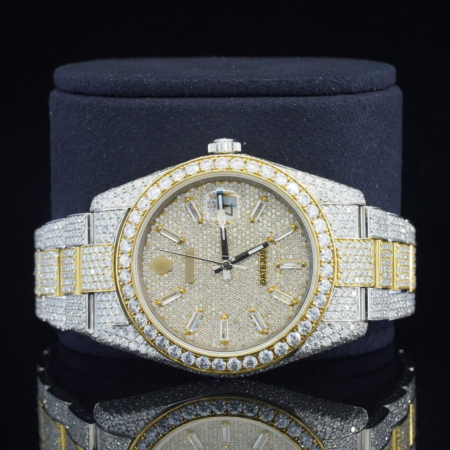 Iced-Out Moissanite Diamond Watch – Fully Automatic Hip-Hop Bust Down Two-Tone Luxury Timepiece
