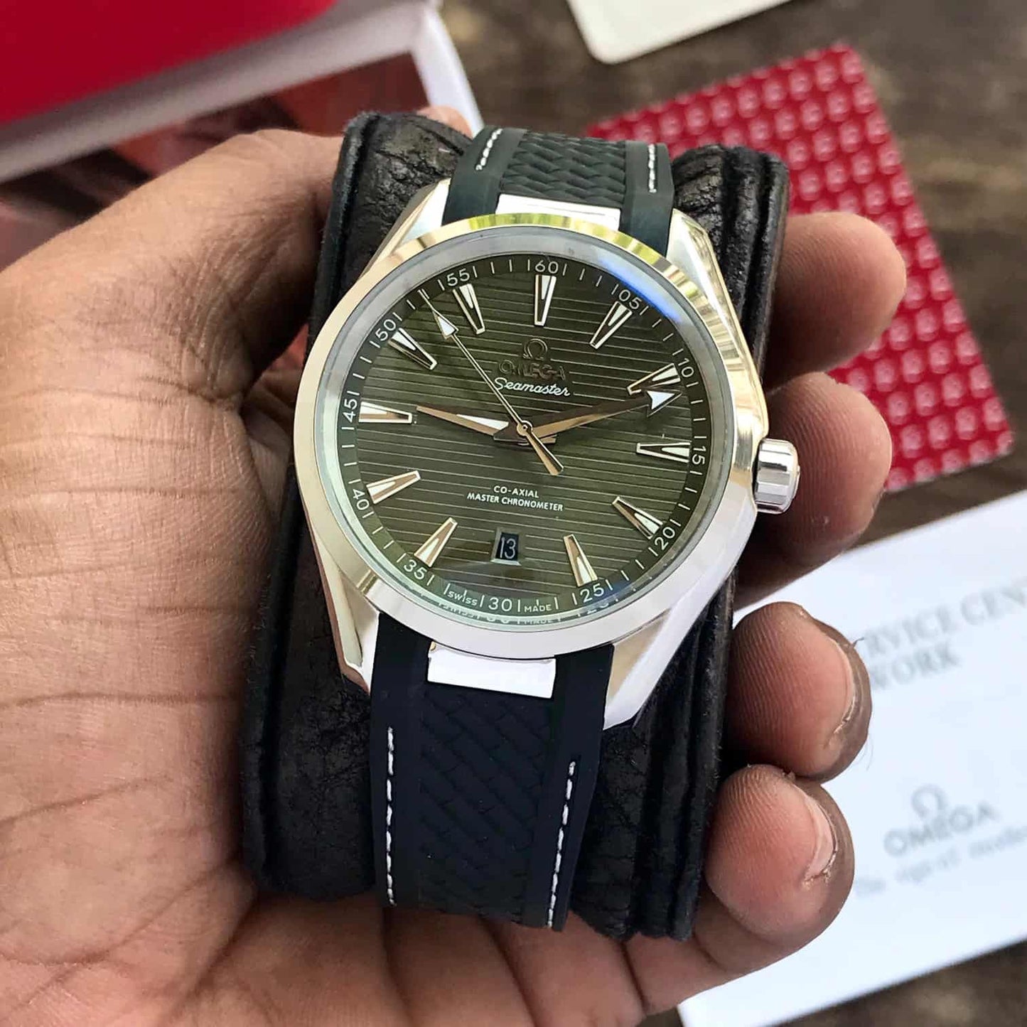 "Omega Seamaster Co-Axial Green Dial 41mm Men’s Watch with Black Fiber Strap – Japanese Automatic Movement 1:1 Super Clone Replica"