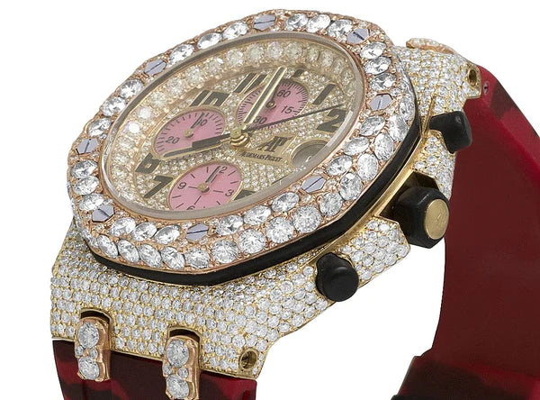 Full Iced Out VVS Moissanite Diamond Men's Watch, Red Army Silicon Band, Chronograph Function, 42mm – Luxury Hip Hop Watch