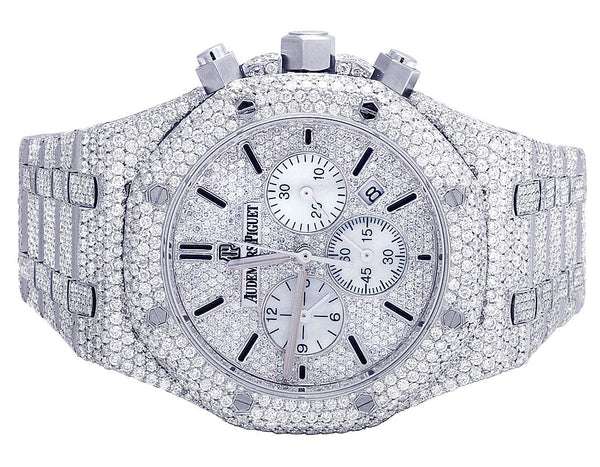 Full Iced Out VVS Moissanite Diamond Men's Watch | Stainless Steel, Chronograph Function, 42mm Luxury Timepiece