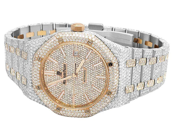 Full Iced Out VVS Moissanite Diamond Men's Watch, Stainless Steel 2-Tone Gold Plated, 42mm – Luxury Designer Watch