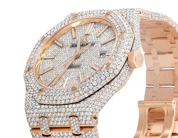 Dashing 2-Tone Iced Out Moissanite VVS Diamond Men's Watch, Stainless Steel Rose Gold, 42mm