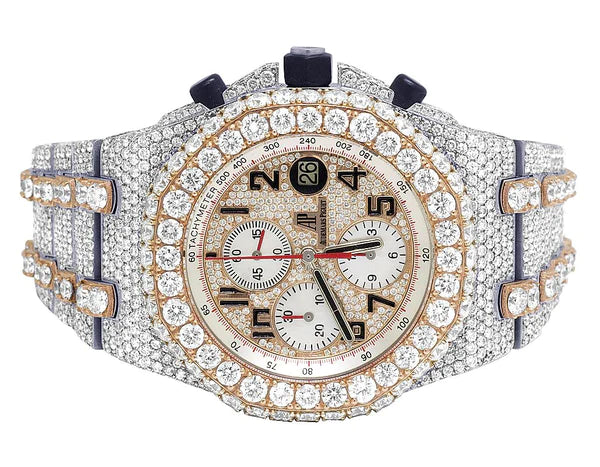 Classic Moissanite Diamond Iced Out Bust Down Automatic Watch Stainless Steel All Chronology Working 2 Tone Gold Plated 42mm Men Watch