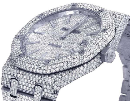 Luxury Moissanite Diamond Men's Iced Out Wrist Watch, Automatic, Stainless Steel White Gold, 42mm