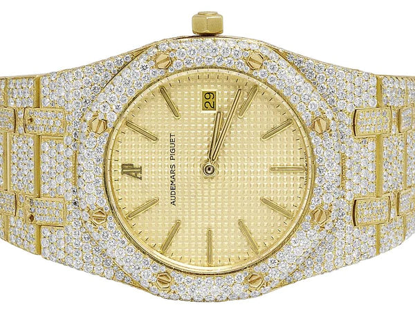 Iced Out VVS Moissanite Diamond Men's Watch, Stainless Steel Yellow Gold Plated, 42mm Luxury Timepiece