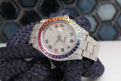 MW Fully Studded Watch Automatic Baguette Round  Dial Watch  Iced Out VVS Moissanite Stainless Steel  Diamond Hip Hop Bust Down Watch Movement Watch Fully Iced out Watch MW_R1045