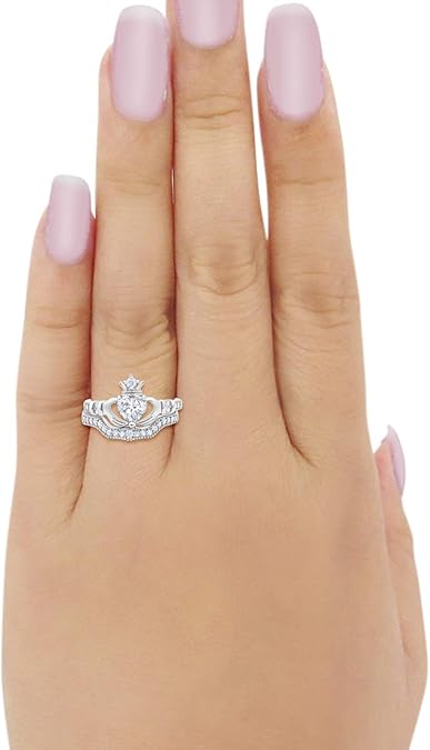 "Heart Shape Moissanite Claddagh Ring Set – VVS D-Color 925 Sterling Silver Irish Promise & Wedding Jewelry for Women"