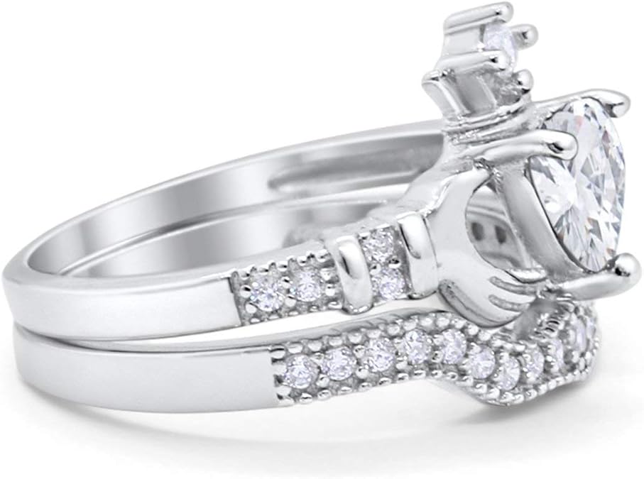 "Heart Shape Moissanite Claddagh Ring Set – VVS D-Color 925 Sterling Silver Irish Promise & Wedding Jewelry for Women"