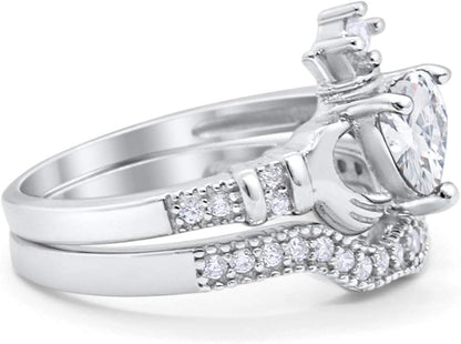 "Heart Shape Moissanite Claddagh Ring Set – VVS D-Color 925 Sterling Silver Irish Promise & Wedding Jewelry for Women"