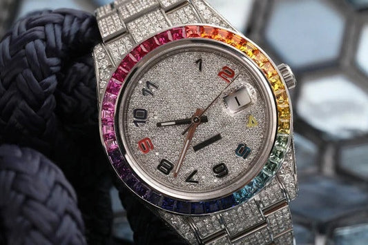 MW Fully Studded Watch Automatic Baguette Round  Dial Watch  Iced Out VVS Moissanite Stainless Steel  Diamond Hip Hop Bust Down Watch Movement Watch Fully Iced out Watch MW_R1045