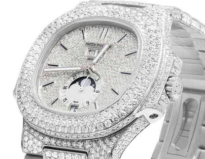 Round VVS Moissanite Diamond Men’s Automatic Watch, White Gold Plated, Iced Out Hip Hop Bling – Luxury Birthday Gift for Him