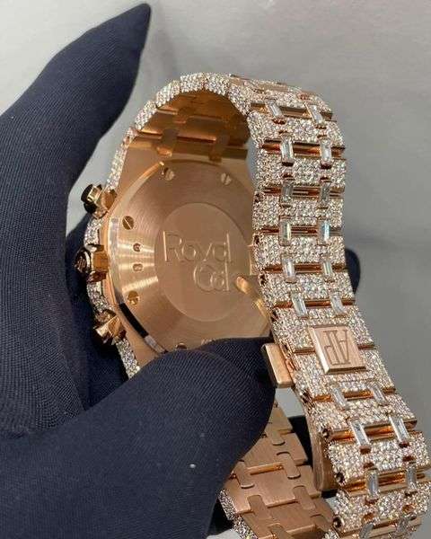 Full Iced Out VVS Baguette & Round Moissanite Diamond Men's Automatic Watch, 42mm Rose Gold Plated Chronograph Working