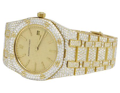 Iced Out VVS Moissanite Diamond Men's Watch, Stainless Steel Yellow Gold Plated, 42mm Luxury Timepiece