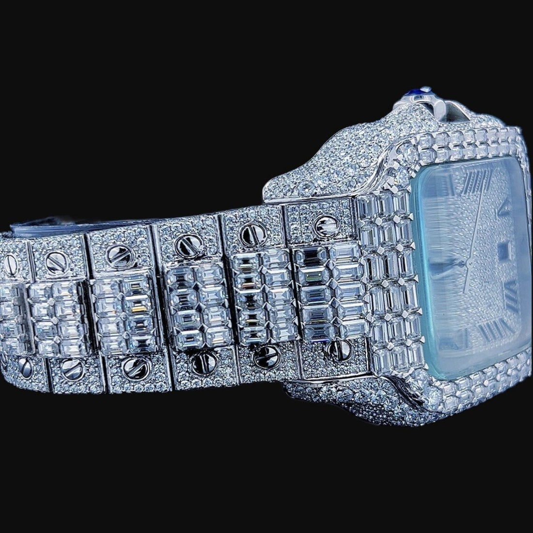 MW Luxury Moissanite  Watch Automatic Movement  Square Roman Dial Studded Watch Hip Hop Bust Down VVS  Iced Out  MW_C1024