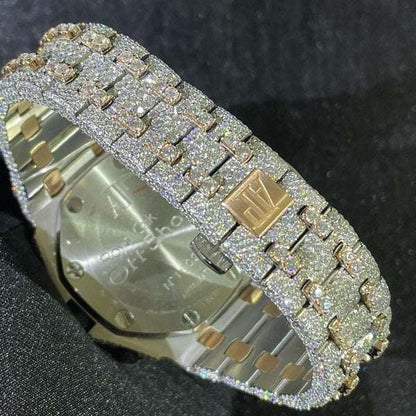 D Color Moissanite Diamond Men's Watch, 42mm Stainless Steel Chronograph, White & Rose Gold Plated Christmas Gift Watch