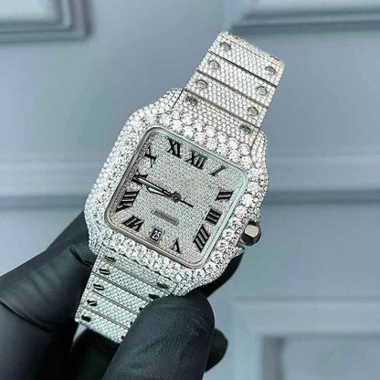 Exotic Roman Number Moissanite Diamond Dial Watch