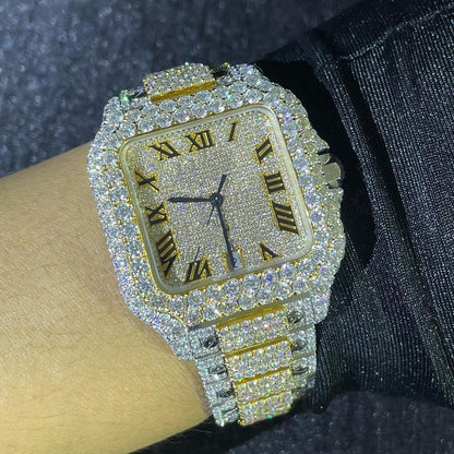 MW Fully Moissanite Square Roman Dial  Watch Hip Hop Premium Watch Automatic Movement   Studded  Bust Down VVS  Iced Out  MW_C1029