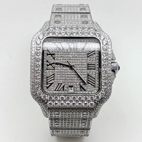 MW Moissanite Premium Rectangle White Dial Bust Down D Moissanite d  Bust Down Square  Dial Premium Fully   Iced Out  MW_C1065