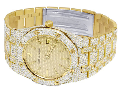 Iced Out VVS Moissanite Diamond Men's Watch, Stainless Steel Yellow Gold Plated, 42mm Luxury Timepiece