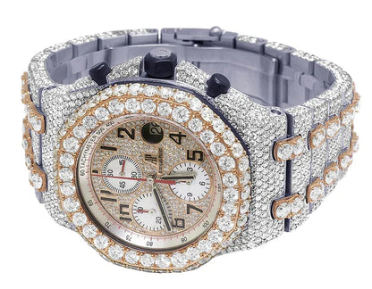 Classic Moissanite Diamond Iced Out Bust Down Automatic Watch Stainless Steel All Chronology Working 2 Tone Gold Plated 42mm Men Watch