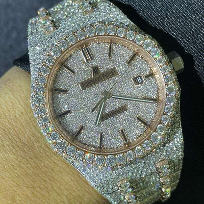 Classic Moissanite Diamond Iced Out Bust Down Automatic Watch