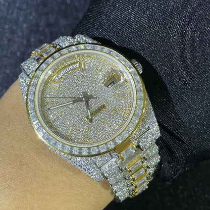 MW Duel Tone Color  Watch Automatic Dial Moissanite Iced Out Stainless Steel  Diamond Hip Hop Bust Down Watch  Studded Movement Watch Fully Iced out Watch MW_R1034