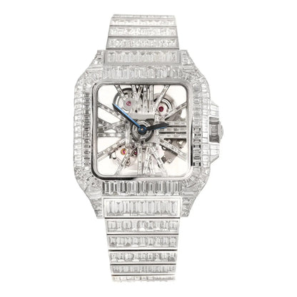 Buss Down Skeleton Full Iced Out Baguette Moissanite Diamond Watch