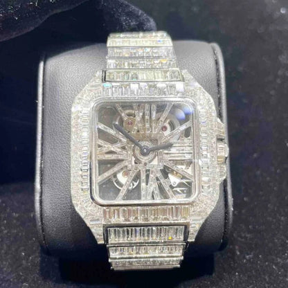 Buss Down Skeleton Full Iced Out Baguette Moissanite Diamond Watch