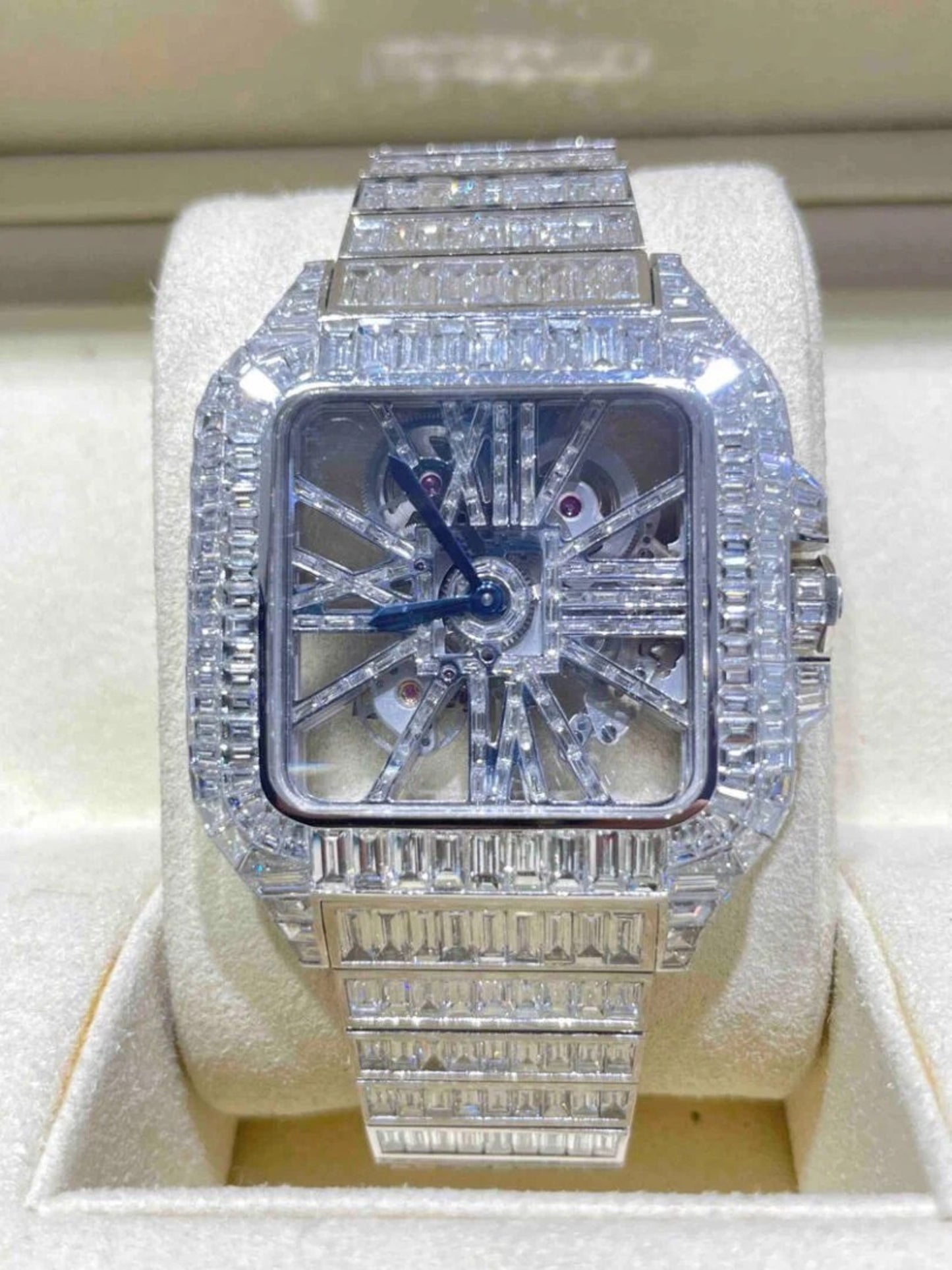 Buss Down Skeleton Full Iced Out Baguette Moissanite Diamond Watch