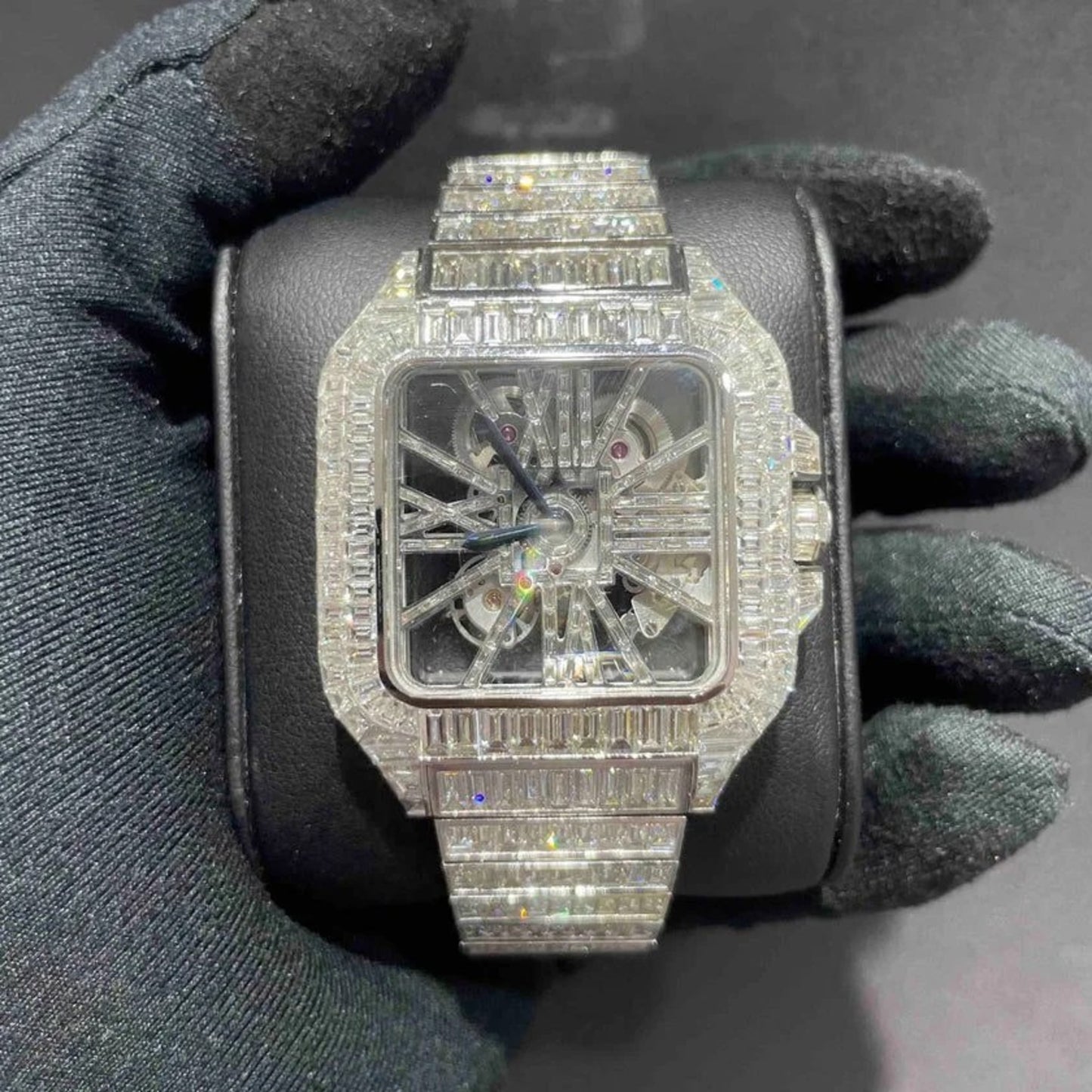 Buss Down Skeleton Full Iced Out Baguette Moissanite Diamond Watch