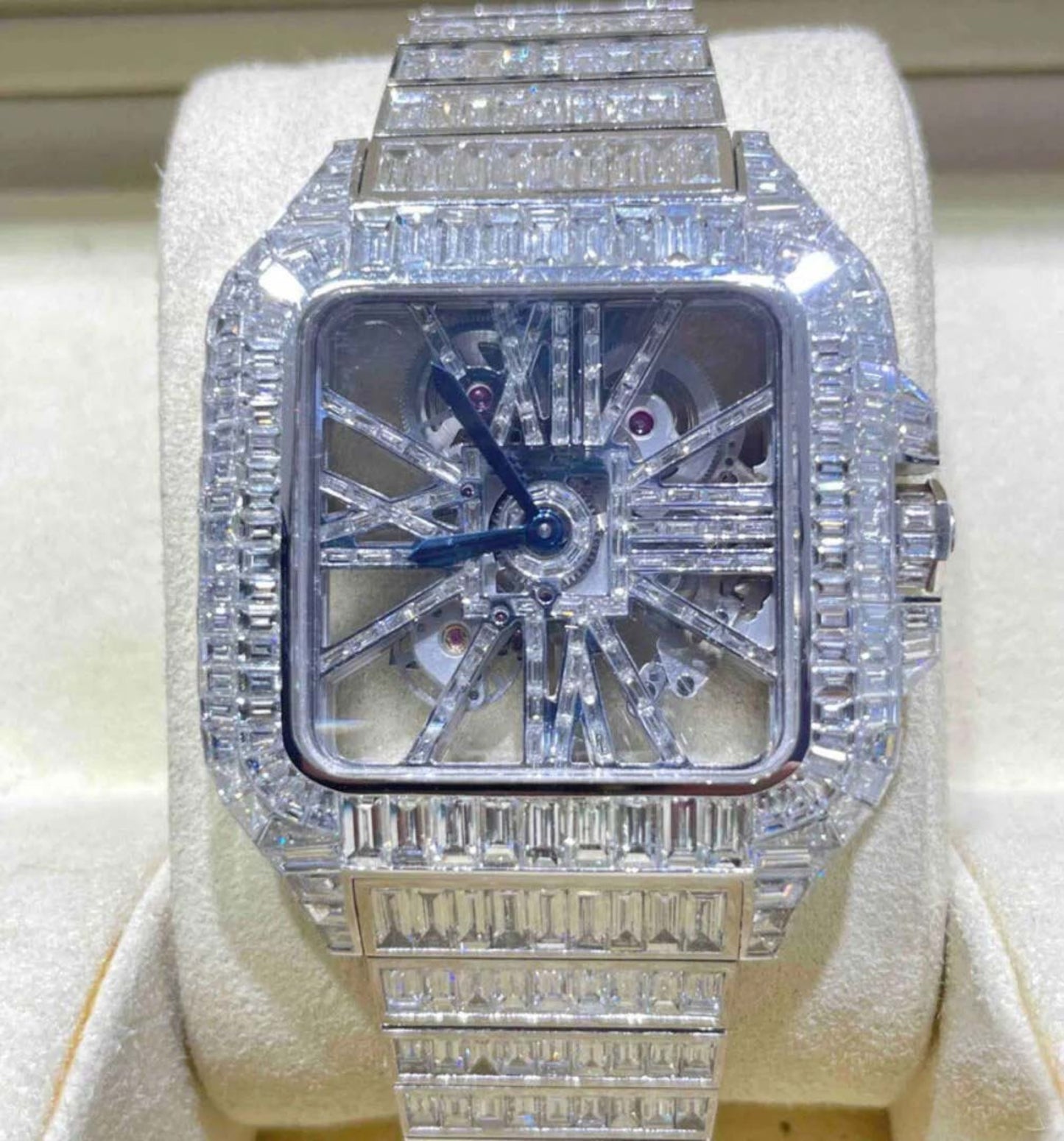 Buss Down Skeleton Full Iced Out Baguette Moissanite Diamond Watch