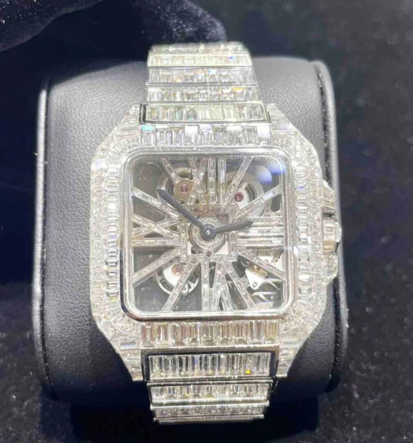 Buss Down Skeleton Full Iced Out Baguette Moissanite Diamond Watch