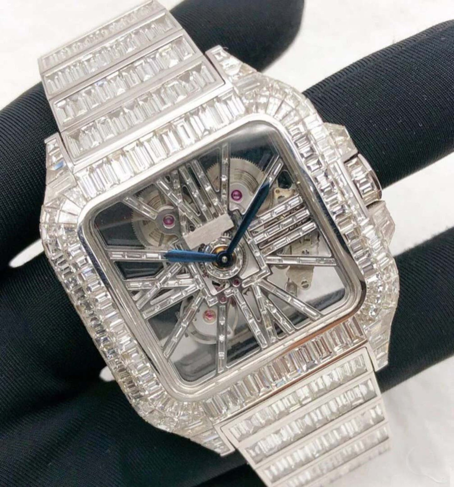 Buss Down Skeleton Full Iced Out Baguette Moissanite Diamond Watch