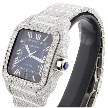 VVS Moissanite Iced Out Square Shape Watch - Stainless Steel Hip Hop Bust Down Timepiece, D Color Moissanite Wristwatch for Men