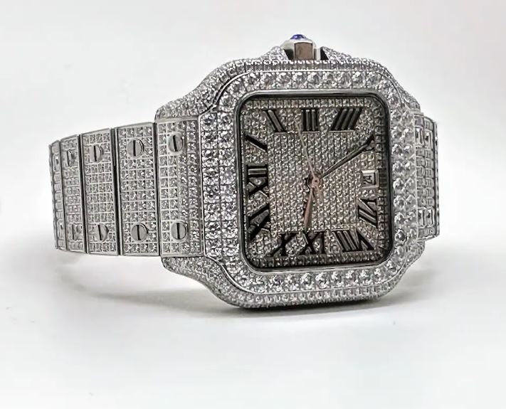 MW Moissanite Premium Rectangle White Dial Bust Down D Moissanite d  Bust Down Square  Dial Premium Fully   Iced Out  MW_C1065