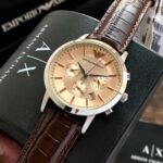 Emporio Armani AR2433 Chronograph 43mm Beige Dial Men’s Watch with Brown Leather Strap – Swiss ETA Quartz Movement 1:1 Super Clone Replica