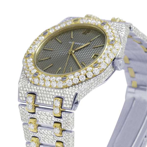 Luxury Full Iced Out VVS Diamond Men's Watch, Stainless Steel 2-Tone Gold Plated 42mm - High-End Fashion Timepiece