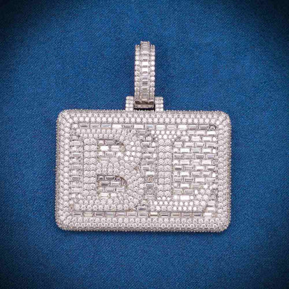“BL” Custom Moissanite Rectangle Pendant – Iced Out Diamond-Look Personalized Name Necklace for Men & Women in Yellow Gold, Rose Gold, White Gold, or 925 Silver