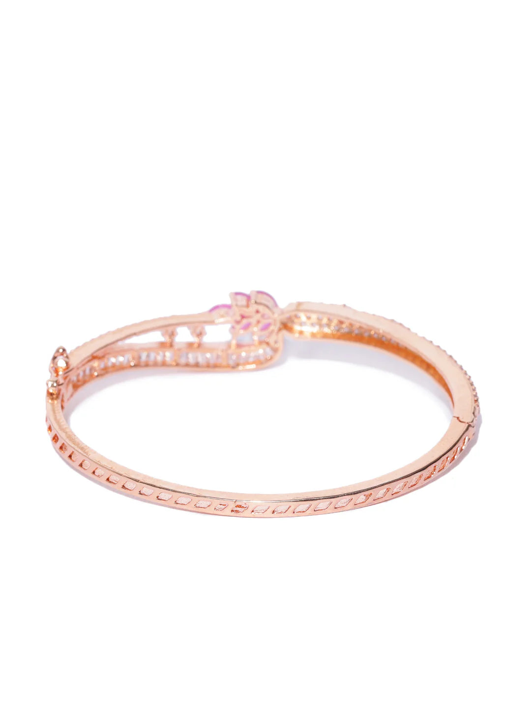 "Artificial Rose Gold-Plated Ruby and American Diamond Studded Floral Bracelet for Women | Elegant Adjustable Jewelry"