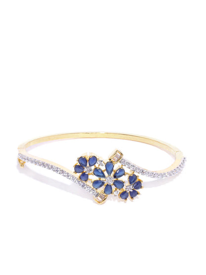 "Artificial Gold Plated Blue Floral American Diamond Bracelet for Women | Elegant Adjustable Jewelry"