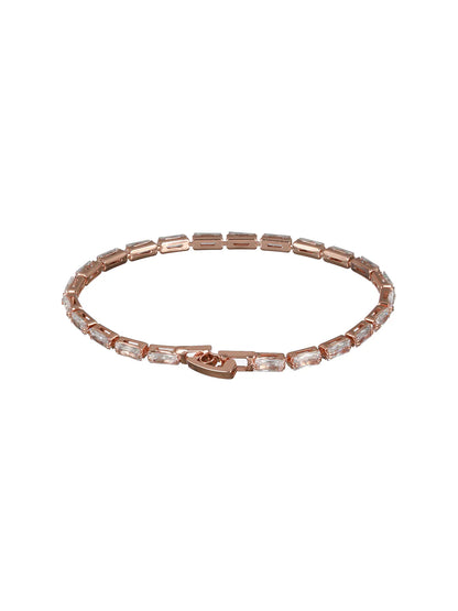 "Artificial Studded Brick American Diamond Rose Gold-Plated Bracelet for Women | Elegant Adjustable Jewelry"