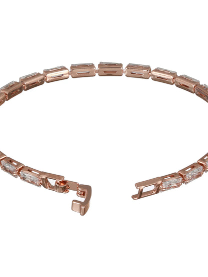 "Artificial Studded Brick American Diamond Rose Gold-Plated Bracelet for Women | Elegant Adjustable Jewelry"