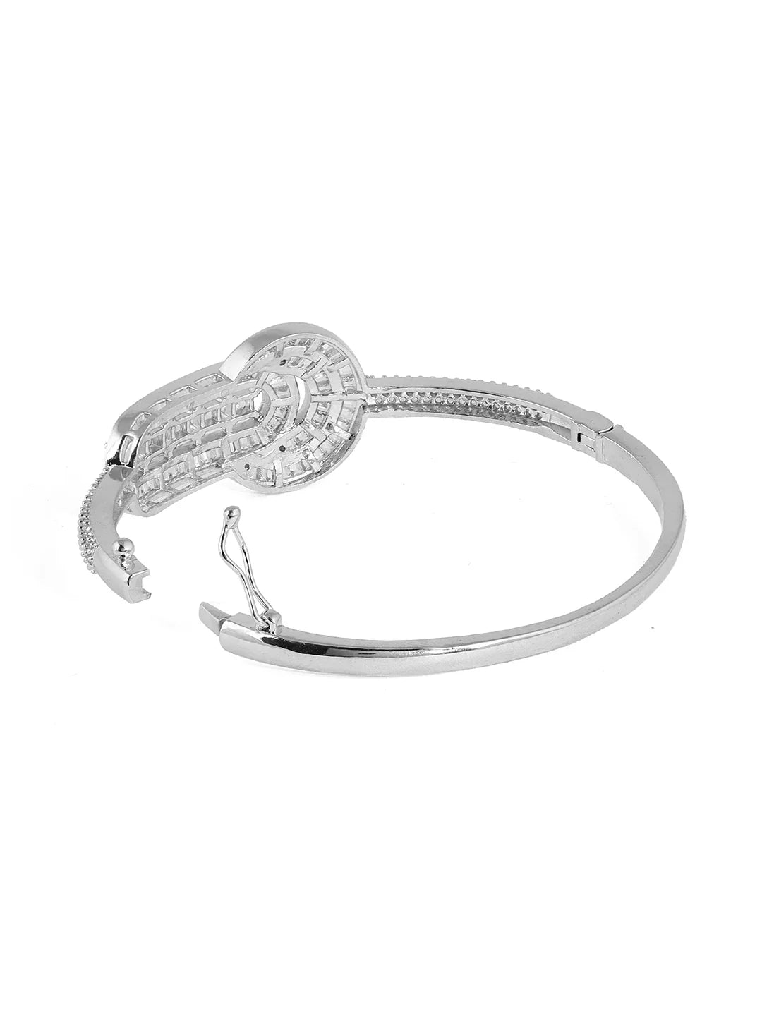 "Artificial Priyaasi Fancy Rhinestones AD Silver Plated Kada Style Bracelet for Women | Elegant Adjustable Jewelry"