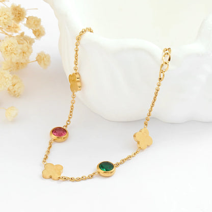 5mm Moissanite Sparkling Gems & Clover Gold Bracelet – VVS Diamond-Look Lucky Charm Jewelry for Women in Yellow, Rose & White Gold